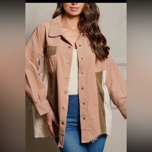 20. Long Sleeve Button Up Colorblock Corduroy Top Jacket